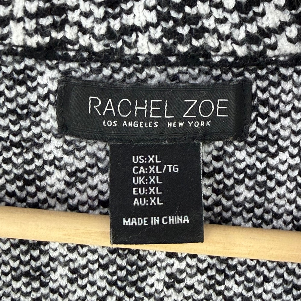 Rachel Zoe Knit Blazer Women XL Black White Herringbone Cardigan Jacket Office - Picture 5 of 9